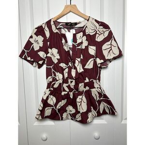 NWT Sugarlips Maroon Floral Smocked Waist Peplum Top Stitch Fix Size M